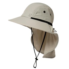 Summer Sun Hat Shade Men Big Head Women Wide Brim Neck Flap Safari Waterproof Beach UPF50+ Fishing Hiking Light Grey