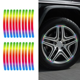 RGOAANC 20PCS Reflective Car Wheel Decorative Stripe Stickers, Reflective Car Decal, Reflective Rim Stickers, Night Safety Warning Car Stickers Universal for Vehicles Motorcycle (Reflective)