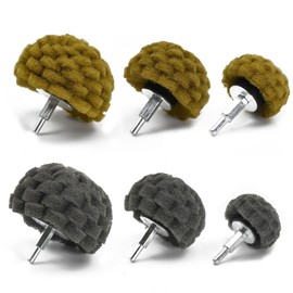 6-Piece Grey and Yellow Fleece Grinding Drill Bit Set, Grinding Head for Polishing Brushing Shaped Scouring Pad with 1/4 Inch Handle for Manifold/Aluminium/Stainless Steel/Chrome etc