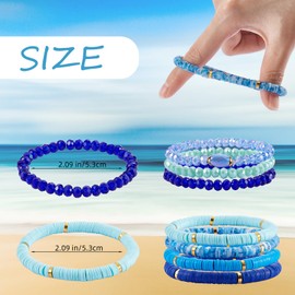 LEGENTLISUR 7 Pieces Heishi Bracelets Surfer Bracelets Boho Style Stackable Stretch Bracelets Layered Friendship Bracelets Summer Beach Jewelry Set(Blue)