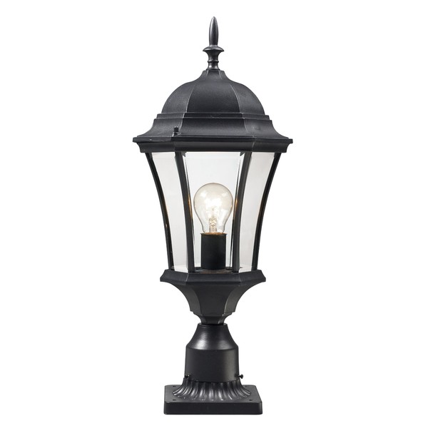Z-Lite 522PHM-BK-PM Wakefield Outdoor Post Light, Aluminum Frame, Black Finish and Clear Beveled Shade of Glass Material