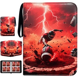Football Card Binder 400 Pockets- Waterproof Trading Card Album with 50 Removable Sleeves Fit - 3 Rings with Zipper -Compatible with Topps Sports Cards Collection
