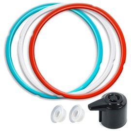 6QT Silicone Sealing Ring 3 Pack with Steam Release Valve Compatible for Instant Pot Duo and Float Valve Sealer, Savory Sky Blue & Sweet Cherry Red & Common Transparent White …