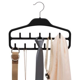 ELONG HOME Belt Hanger, Tie Rack for Closet, Sturdy Belt Organizer with 360 Degree Swivel, 11 Large Sturdy Belt Hooks, Non Slip Rubberized Belt Rack, Black