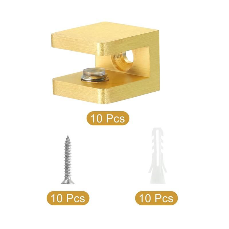 Uxcell Brass Glass Shelf Clamp - 10Pcs Adjustable Bracket Support