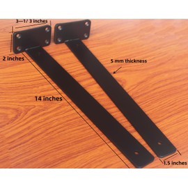 8 Pack - 14 inch Black Hidden L Shelf Bracket (1/5 Inch Thicked) Iron Floating Shelf Brackets Rustic Industrial Metal Brackets for Shelf Support