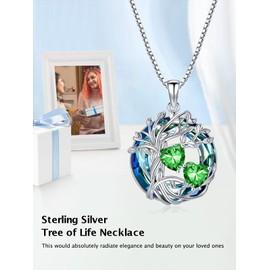 Emerald Necklaces for Women 925 Sterling Silver Tree of Life May Birthstone Pendant Necklace with Austrian Crystal Jewelry Christmas Valentine Mothers Day Birthday Gifts for Women Her Wife Girlfriend Sister Mom