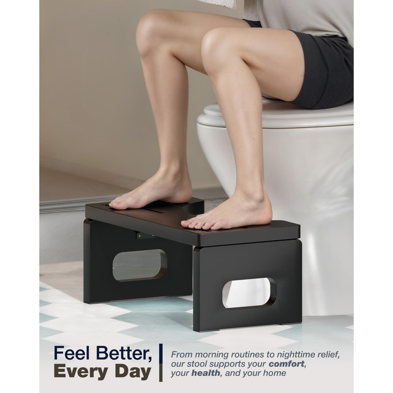BLUEWEST Foldable Toilet Stool, Acacia Wood Poop Stool for Potty