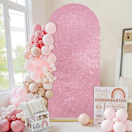 Arch Backdrop Cover Blush Pink Round Top Chiara Backdrop Covers 6FT Sequin Arch Covers for Birthday Party Banquet Decorations