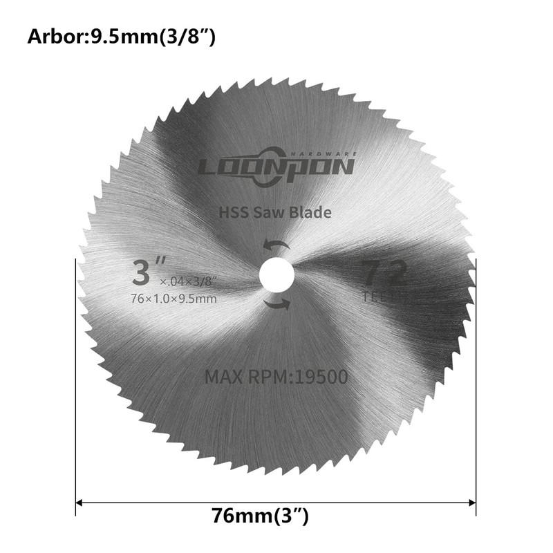 76mm HSS Circular Saw Blade 72T with 9.5mm Arbor for