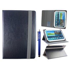 Emartbuy Universal 10-11.5 Inch Midnight Blue Multi Angle Folio Wallet Case Cover With Card Slots Grey Elastic Strap and Stylus Pen Compatible With Selected Devices Listed Below