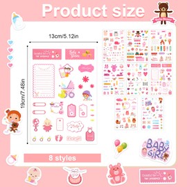 Tinoaly 8 Sheets Baby Girl Scrapbook Stickers, Various Patterns Toddler Decals Adorable Scrapbook Supplies for Newborn, Journals, Baby Shower Decorations, Pregnancy Planner & First Year Memory Keeping