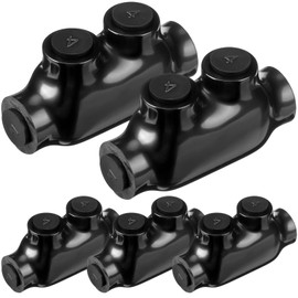 Copkim 5 Pcs Insulated Wire Connectors Black Splice Connector 2 Ports Multi Cable Soldering Lugs Double Side Entry Cable Splicers with Oxide Inhibitor (4-14 Wire Range)