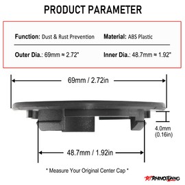 Rhinotuning 4 pcs wheel center cap ID 69mm OD 48.73mm wheel caps Black wheel caps for 09.24.030 09.24.036