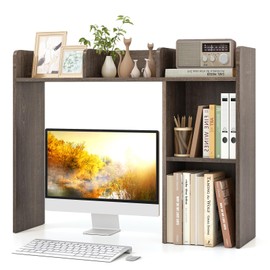 Tangkula Desktop Bookshelf, Countertop Storage Hutch with Shelves for Computer Desk, Desk 3-Tier Display Rack, Multipurpose Wood Desktop Hutch Storage Organizer for Dorm Office