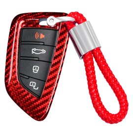 Real Fiberglass Supra Key Fob Cover for Toyota with Keychain Lanyard T Carbon Key Fob Protector Fit Toyota Supra A90 Remote Key Case (Red)