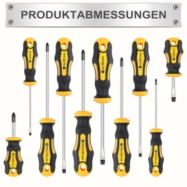12-Piece Screwdriver Set Made of Chrome Vanadium Steel in Barrel, 5 Phillips and 5 Slotted Screwdrivers with 2 Pieces Portable Screwdriver, Professional Screwdriver Set with Handle