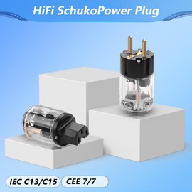 CERRXIAN HiFi Schuko Audiophile Power Plug, Pure Copper 15A/125V Euro CEE 7/7 Power Pluck, 10A/250V IEC C13/C15 Power Connector, Pure Copper Gold Plating, for DIY HiFi Audio Power Cord