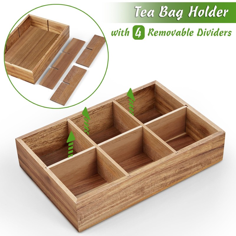 DRASTAR Tea Bag Organizer, Acacia Wooden Tea Bag Holder, Tea