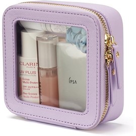 Clear Makeup Bag Travel Cosmetic Case Transparent Toiletry Bag with Zipper, Portable Make Up Organizer Traveling Compact Car Bag for Essentials-Purple