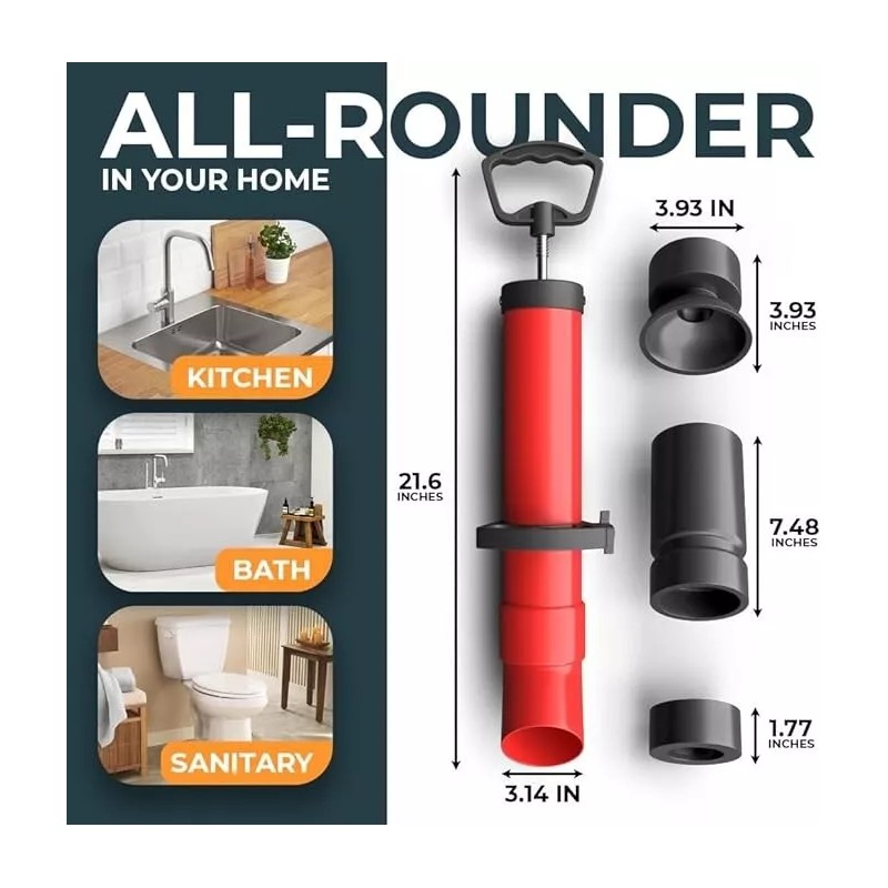 MEISTERFAKTUR Drain Blaster with 3 Attachments [68oz Volume] - High