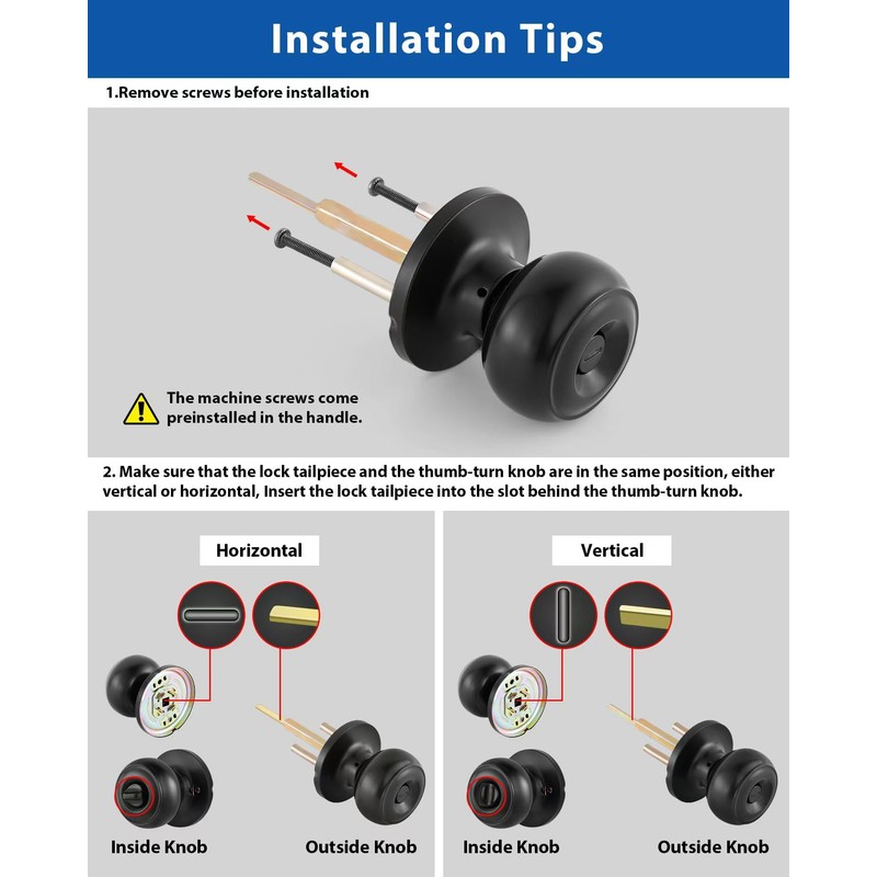 Lanwandeng 5 Pack Interior Door Knobs for Bedroom or Bathroom