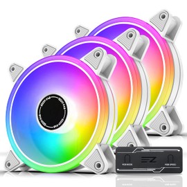 EZDIY-FAB White Moonlight RGB PWM Case Fan 120 mm with RGB PWM Fan Hub, Motherboard RGB Sync, ARGB PWM Fan for PC Case, Multiple Light Modes - Pack of 3