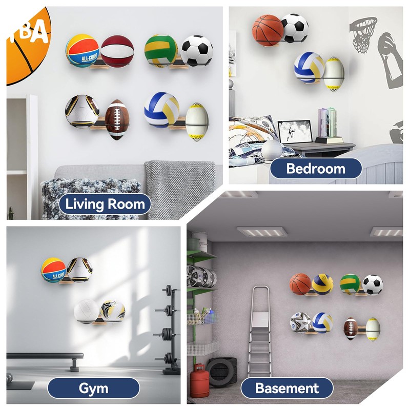 FIRINER 2 Pcs Mounted Ball Wall Storage 4 Vertical Football