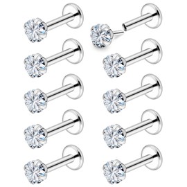 Vsnnsns 18G Threadless Push-in Nose Rings Studs for Women & Men, Stainless Steel Flat Back Studs, 3MM Diamond CZ