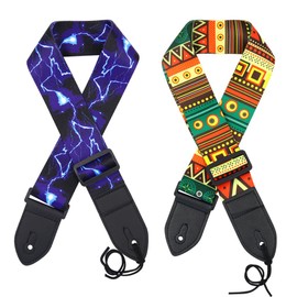 2Pcs Guitar Strap, Artistic Pattern Adjustable Guitar Shoulder Strap with Leather End, for Bass, Electric Acoustic Guitar, Gift for Men Women Guitarists (2)