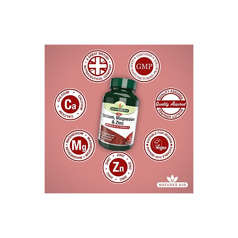 Natures Aid Calcium, Magnesium and Zinc, Maintain Normal Bones, Teeth