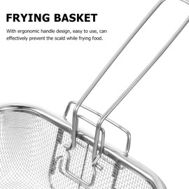Riavzau Stainless Steel Deep Fry Basket, 8inch Square Wire Fryer Basket for Frying Serving Food, French Chip Frying Basket with Folding Handle for Kitchen Frying (8Inch/Square)
