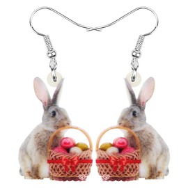 DOWAY Acrylic Easter Basket Eggs Bunny Rabbit Earrings Drop Dangle Jewelry Gifts for Women Funny Party Decoration (Beige)