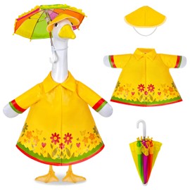 Ueyben Raincoat Porch Goose Outfit, Summer Spring Goose Outfits Raincoat Geese Clothes Costume with Rain Jacket Umbrella Hat for 23" Lawn Cement Plastic Geese Statue for Garden Yard Patio Decor