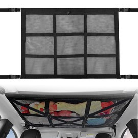 Double Layer Car Luggage Net, 80 x 52 cm Car Luggage Net, Car Blanket Roof Storage Net, Universal Roof Car Net Organiser Net for Four Roof Armrests, SUV, Van and Most Vehicle Types