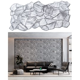 Dundee Deco 3D Wall Panels - White Charcoal Faux Stone PVC Wall Paneling for Interior Wall Decor, Living Room, Kitchen, Bathroom, Bedroom, Sample 9" x 9"