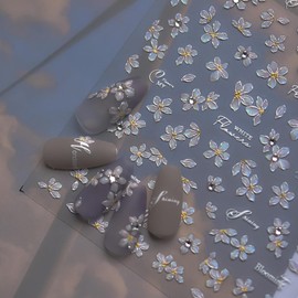 Flower Nail Art Stickers Decals 5D Embossed Floral Nail Stickers Pink Flower Rhinestones Nail Art Decorations Supplies Spring Theme Adhesive Sliders for Women Girls DIY Salons 1 Sheets