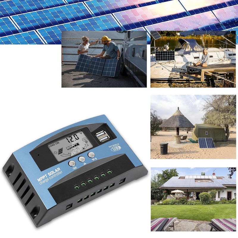 100A MPPT Solar Panel Charging Controller, 12V/24V Auto Solar Battery