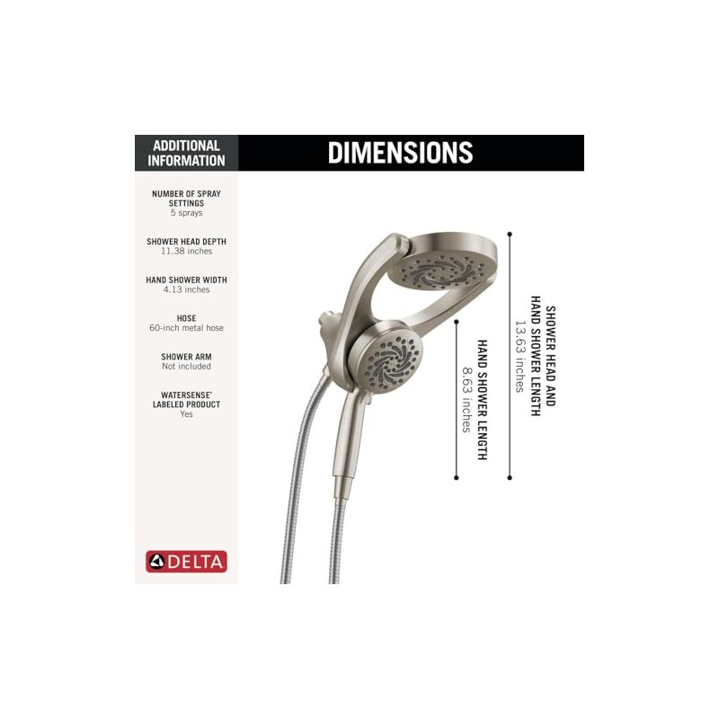 Delta 5-Setting HydroRain 2-in-1 Dual Shower Head with ProClean Spray,
