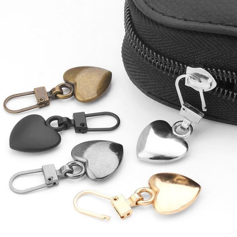 5Pcs Gold Heart Shaped Zipper Pull Replacement Metal Zipper Backpack