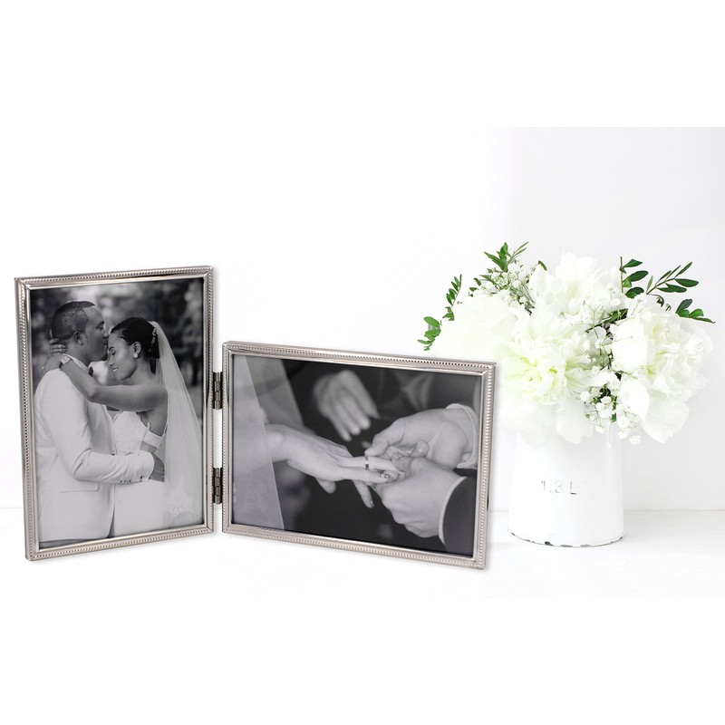 LEADEX Vertical Horizontal Combination Double Photo Frame 4x6 Metal Folding