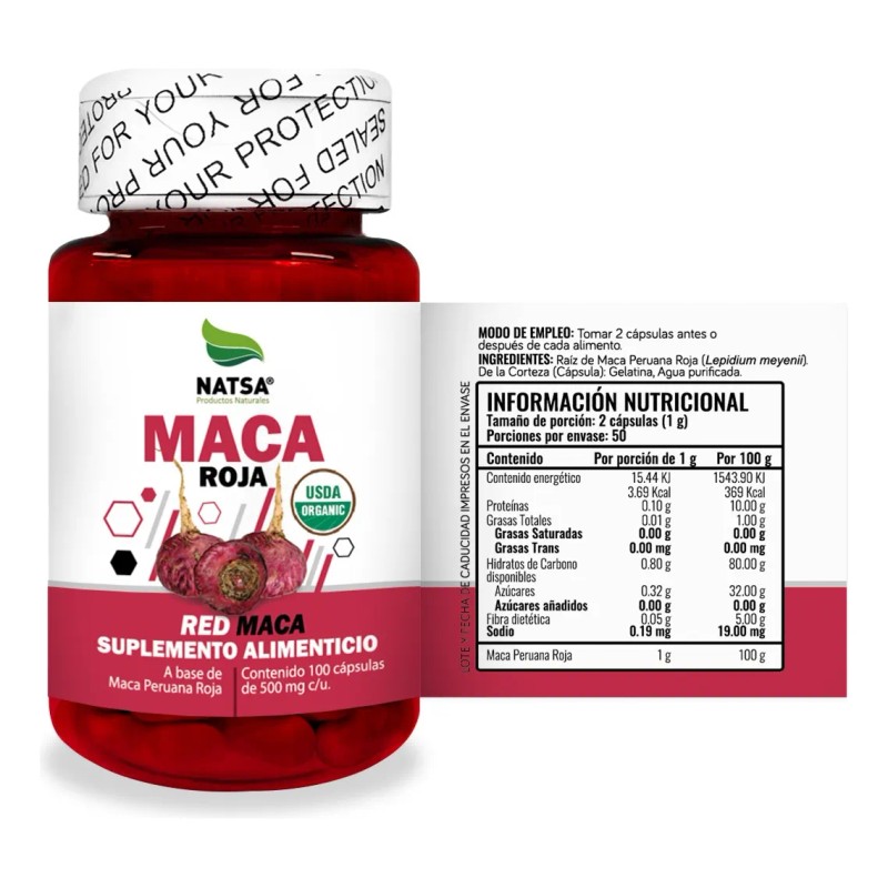 Maca Roja, Red Maca 100 Cápsulas, Calidad Premium