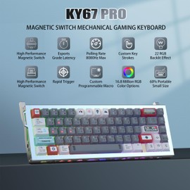 kutethy KY67 Pro Gaming Keyboard, 65% RGB Hall Effect Keyboard, 67 Keys with Gateron Magnetic Switches, Rapid Trigger, Adjustable Actuation, Double Shot PBT Keycaps, for Win/Mac Laptop PC