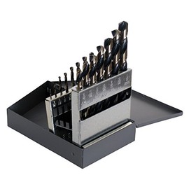 CLELINE C18124 Style 1878 High Speed Steel 135° Heavy-Duty Jobber Length Drill Set, Black and Gold Finish, 1/16" - 1/2" Size, 15 Pieces