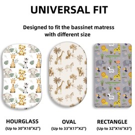 4 Pack Safari Jungle Animals Neutral Unisex Fitted Nursery Baby Sheets Set Toddler Mattress Sheets for Baby Boys or Girls (Bassinet Sheets)