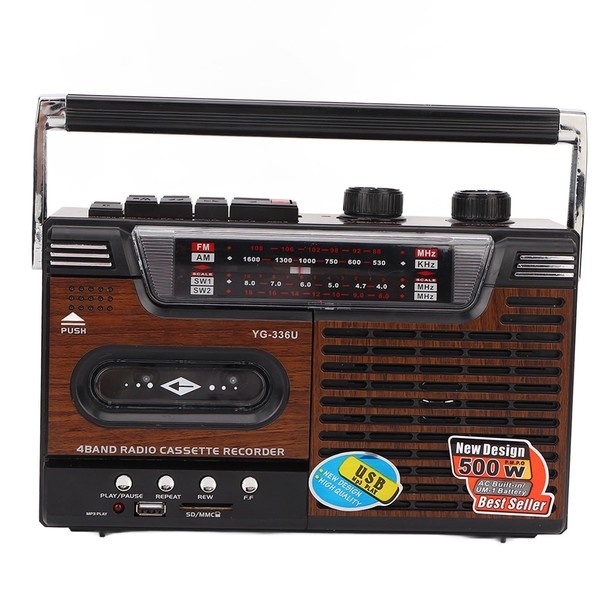 Portable Retro Cassette Tape Player and Recorder with AM/FM Radio,with Antenna, Headphone Jack, Support SD/USB Input (UK Plug)