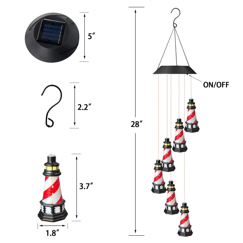 Lighthouse Solar Windchimes Outdoor Lighthouse Decorative Wind Chimes Solar Hanging