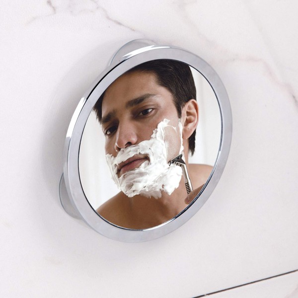 iDesign Gia Metal Suction Shower Shaving Mirror for Bathroom, Vanity, Bathtub, Wall, 5.75" x 5.75" x 0.75", Chrome