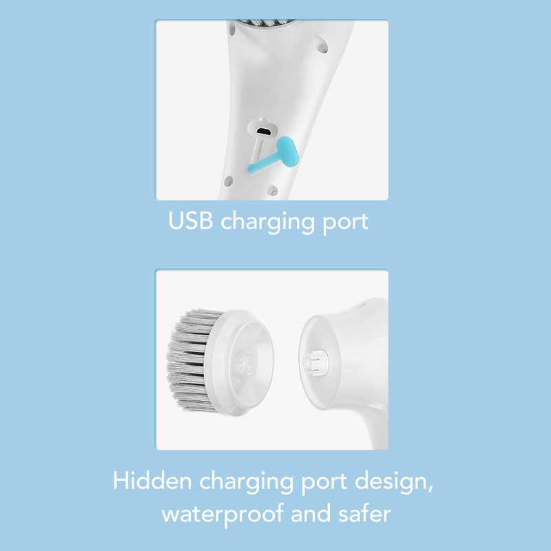 Handheld Electric Cleaning Brush Multifunctional with 5 Replacement Brush Heads