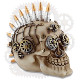 Decorative Skull Steampunk Warboy with Cartridges Mohawk Height Approx. 15 cm Skull Figure Decoration